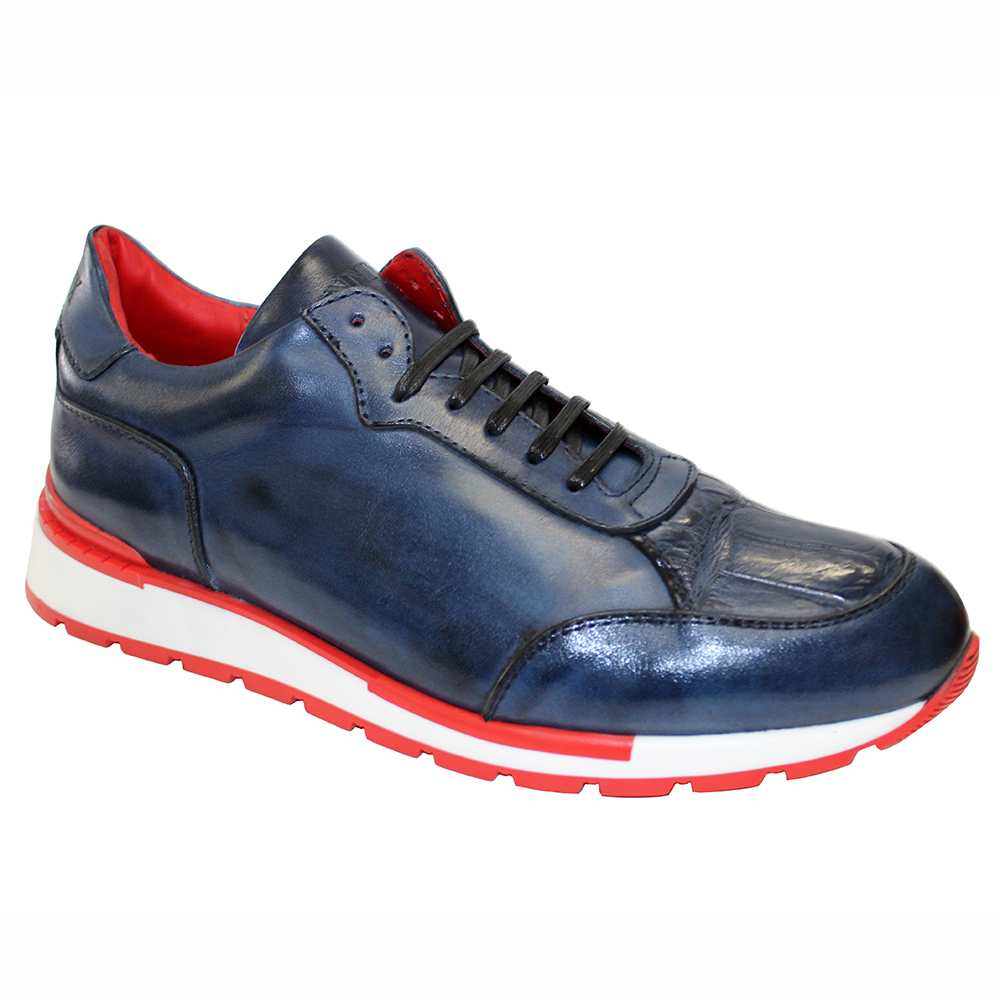 Fennix Italy "Freddie" Navy Genuine Alligator / Calf-Skin Leather Casual Sneakers. - Click Image to Close